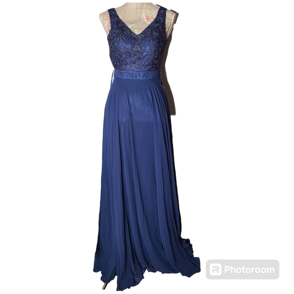 NWT PromGirl Size X-Small Blue Sequin Cut Out Back Long Formal Gown with Wrap - Picture 1 of 13